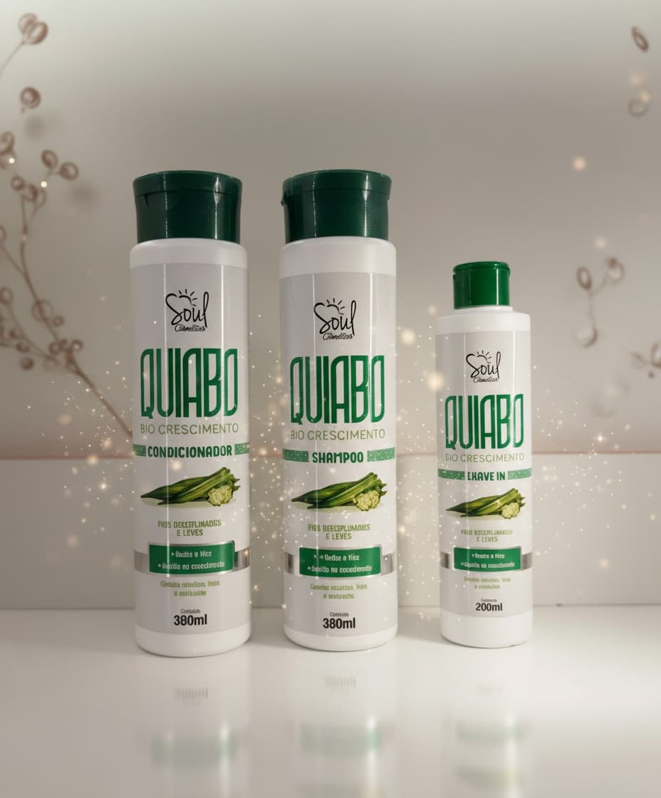 Kit Quiabo Bio Crescimento Soul Cosmeticos Shampoo Condicionador Leave-in