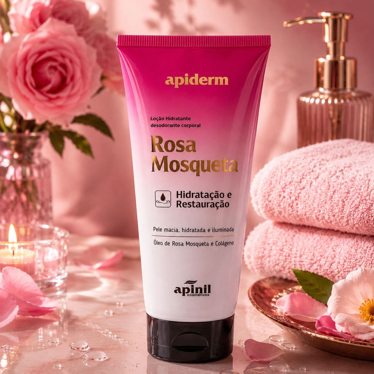 Locao Hidratante Corporal Apiderm Rosa Mosqueta Hidratacao Restauracao 190g - imagem 1
