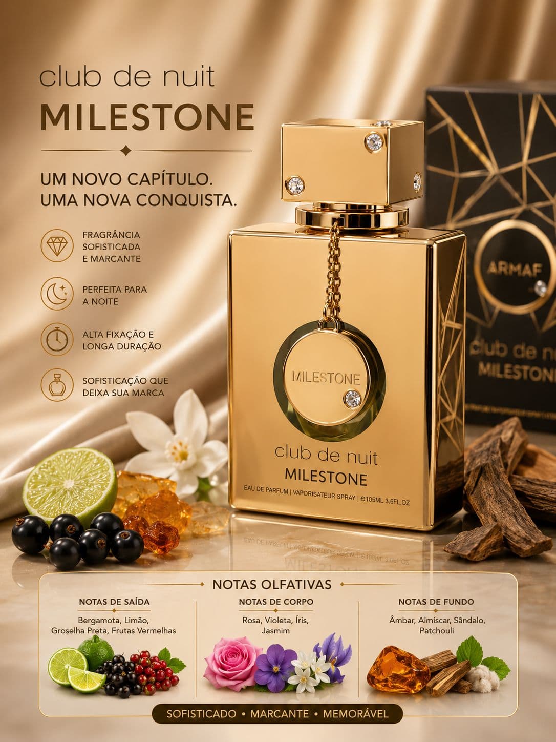 Perfume Club de Nuit Milestone Armaf Eau de Parfum | Sofisticação Dourada e Presença Marcante ✨ - imagem 1