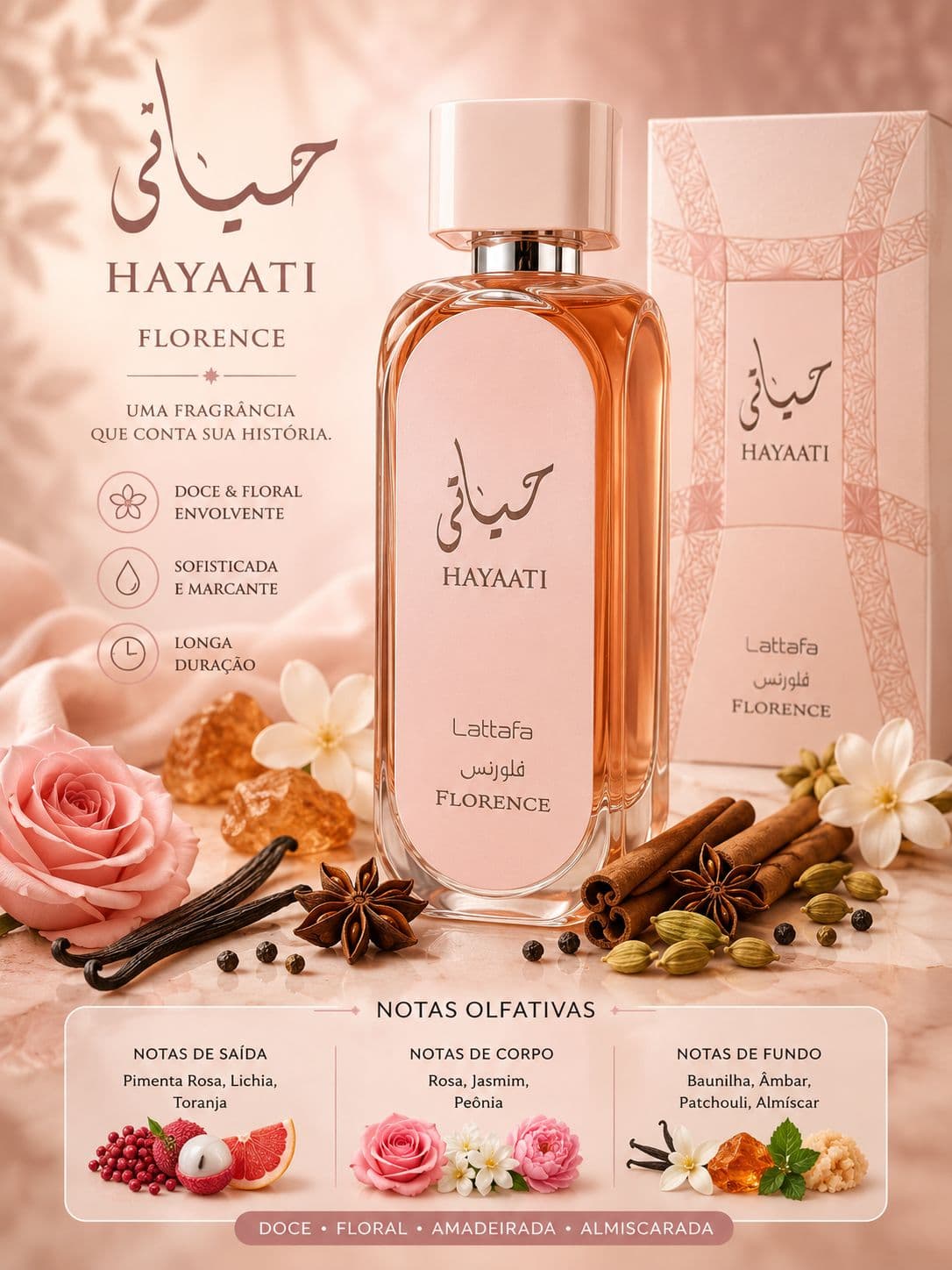 Perfume Hayaati Florence Lattafa Eau de Parfum | Delicadeza Floral e Elegância Sofisticada 🌸 - imagem 1