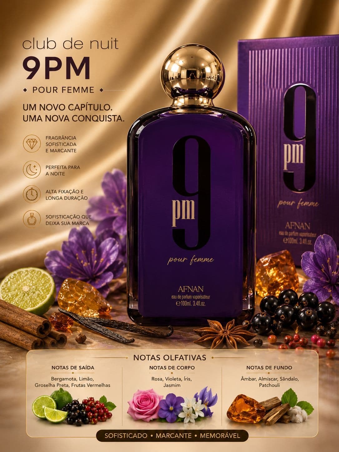 Perfume 9PM Pour Femme Afnan Eau de Parfum | Sofisticação Noturna e Feminilidade Marcante 💜 - imagem 1