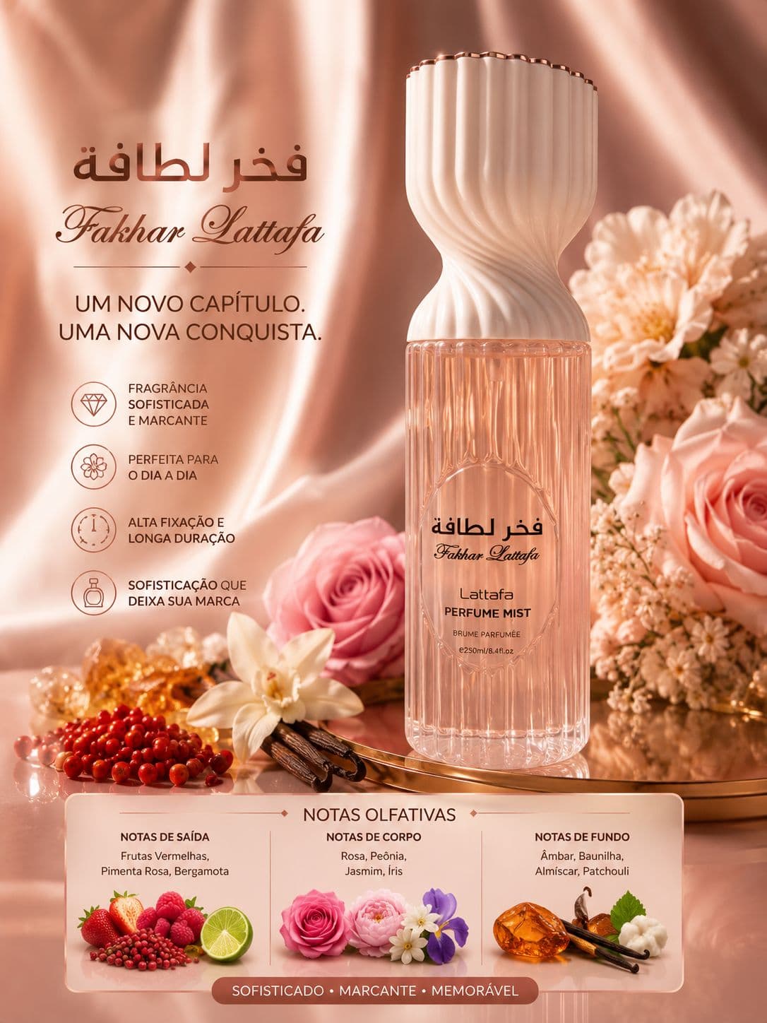 Body Splash Fakhar Rose Lattafa Perfume Mist | Feminilidade Sofisticada e Floral Marcante 🌸 - imagem 1