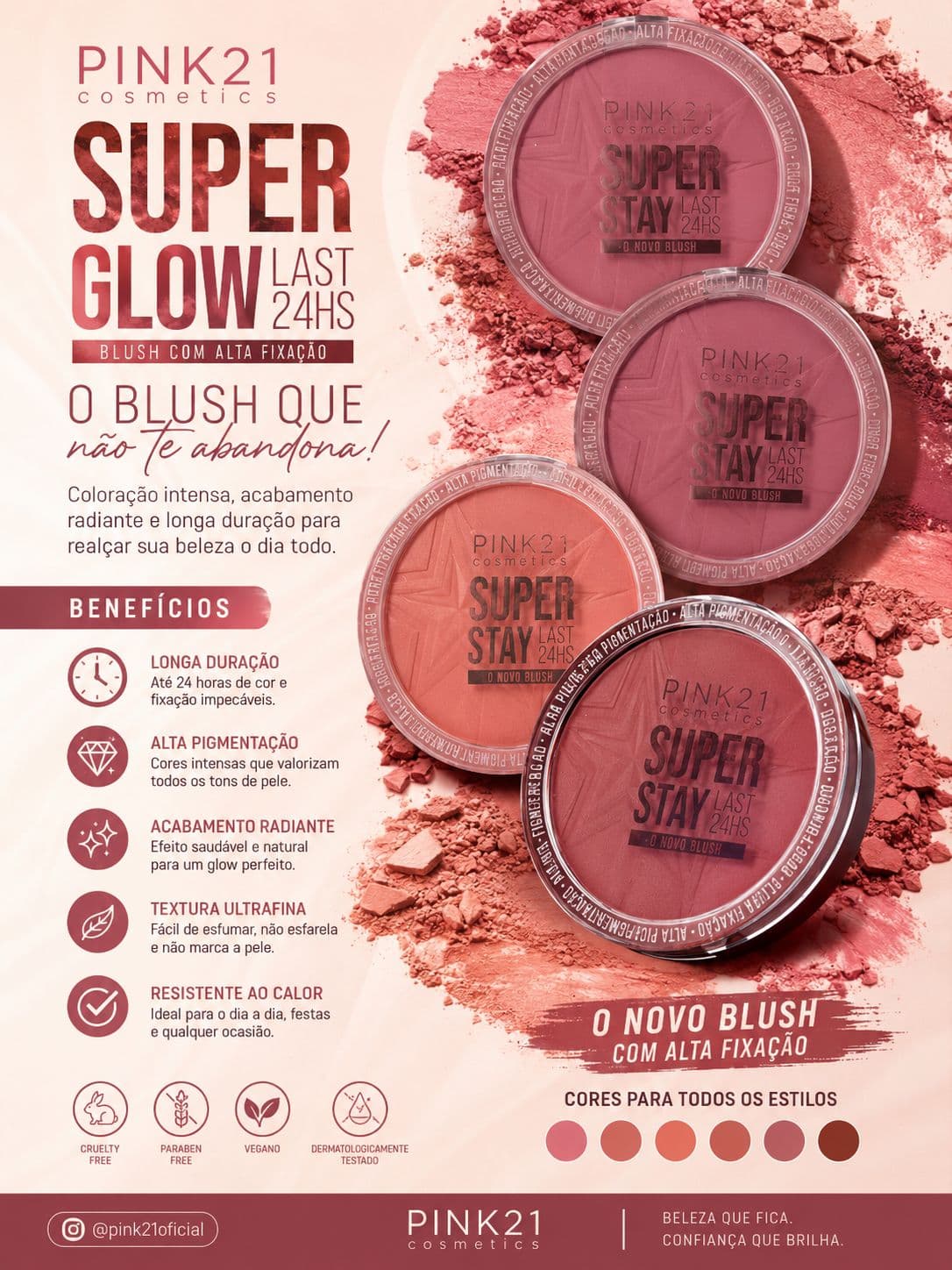 Blush Pink 21 Super Glow Stay 24Hs Alta Fixação | Alta Pigmentação e Efeito Radiante | Longa Duração para Make Perfeita - imagem 1