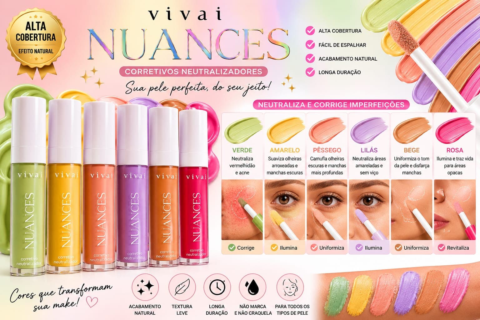 Corretivo Neutralizador Nuances Vivai Alta Cobertura | Correção de Cores Profissional | Longa Duração e Acabamento Natural - imagem 1