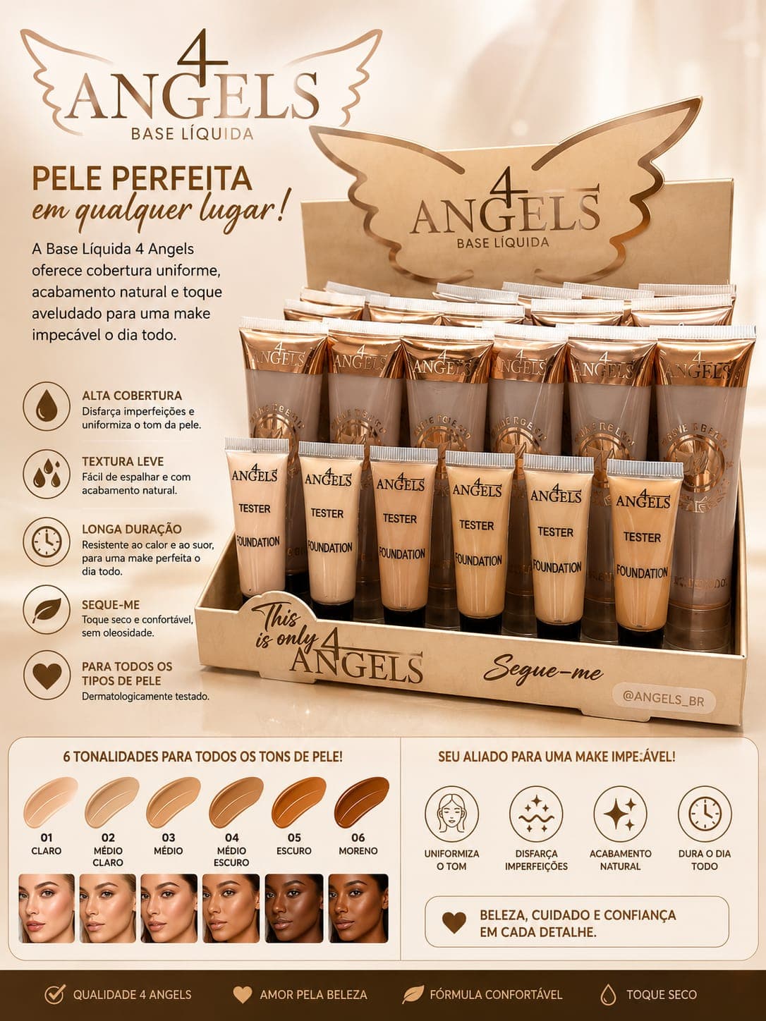 Base Líquida 4 Angels Alta Cobertura Efeito Aveludado | Longa Duração e Toque Seco | Pele Perfeita com Acabamento Natural - imagem 1