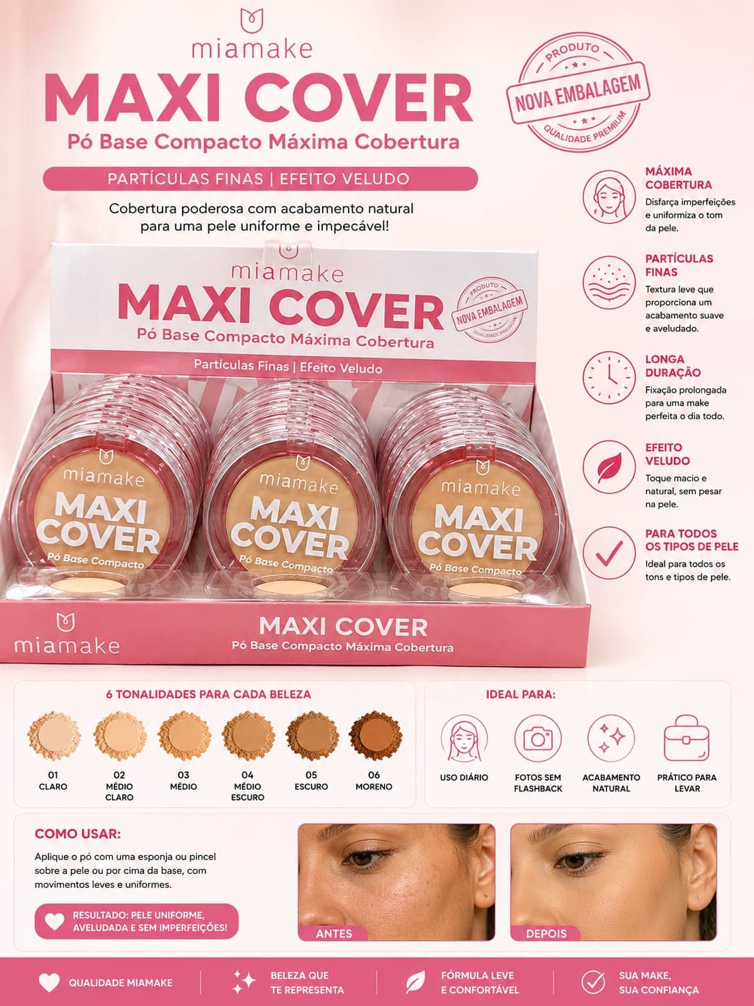 Pó Base Compacto Maxi Cover Miamake Máxima Cobertura | Efeito Aveludado e Longa Duração | Pele Perfeita com Acabamento Natural - imagem 1