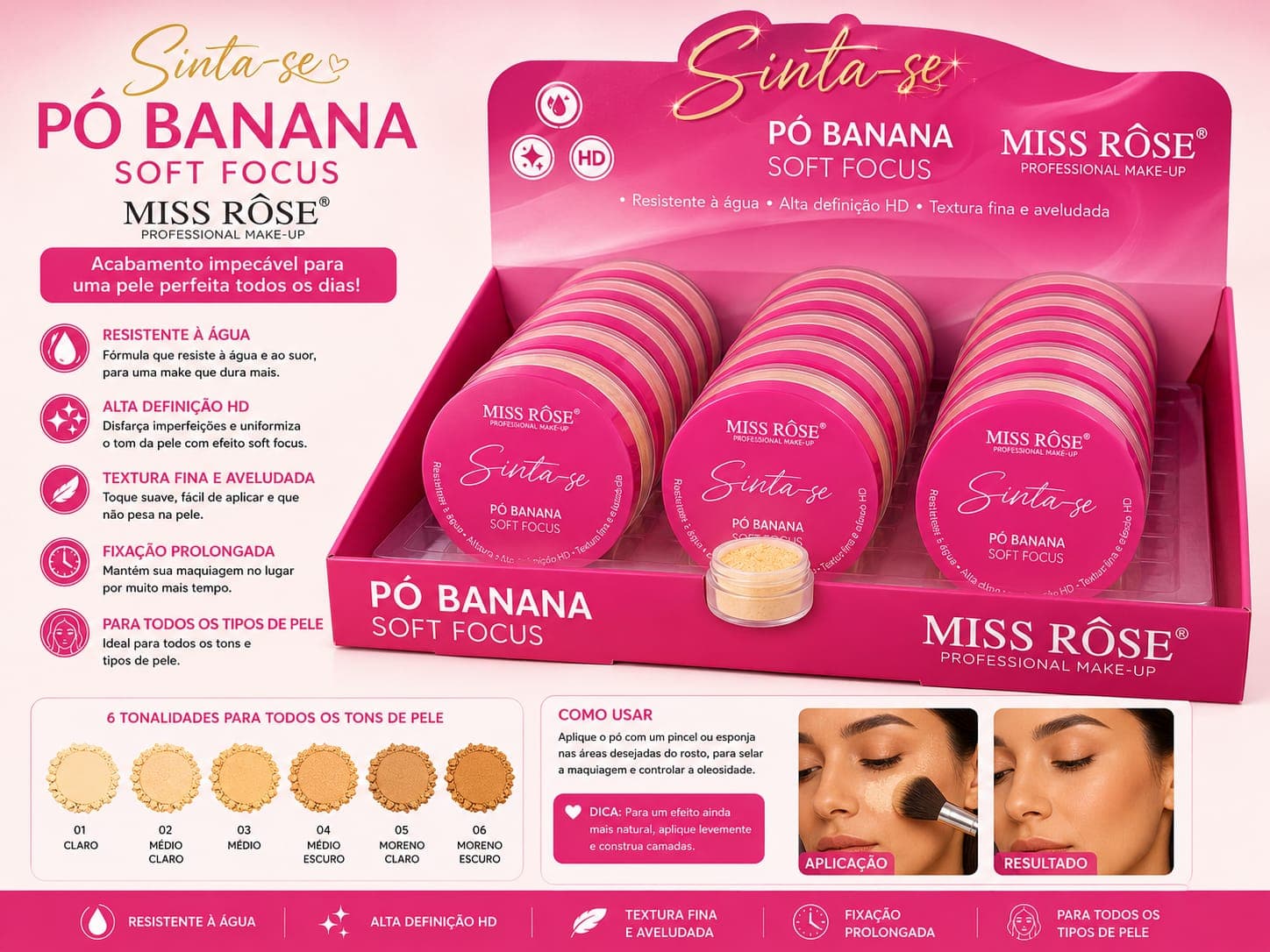 Pó Banana Soft Focus Miss Rôse Alta Definição HD | Efeito Aveludado e Longa Duração | Controle da Oleosidade e Acabamento Profissional - imagem 1