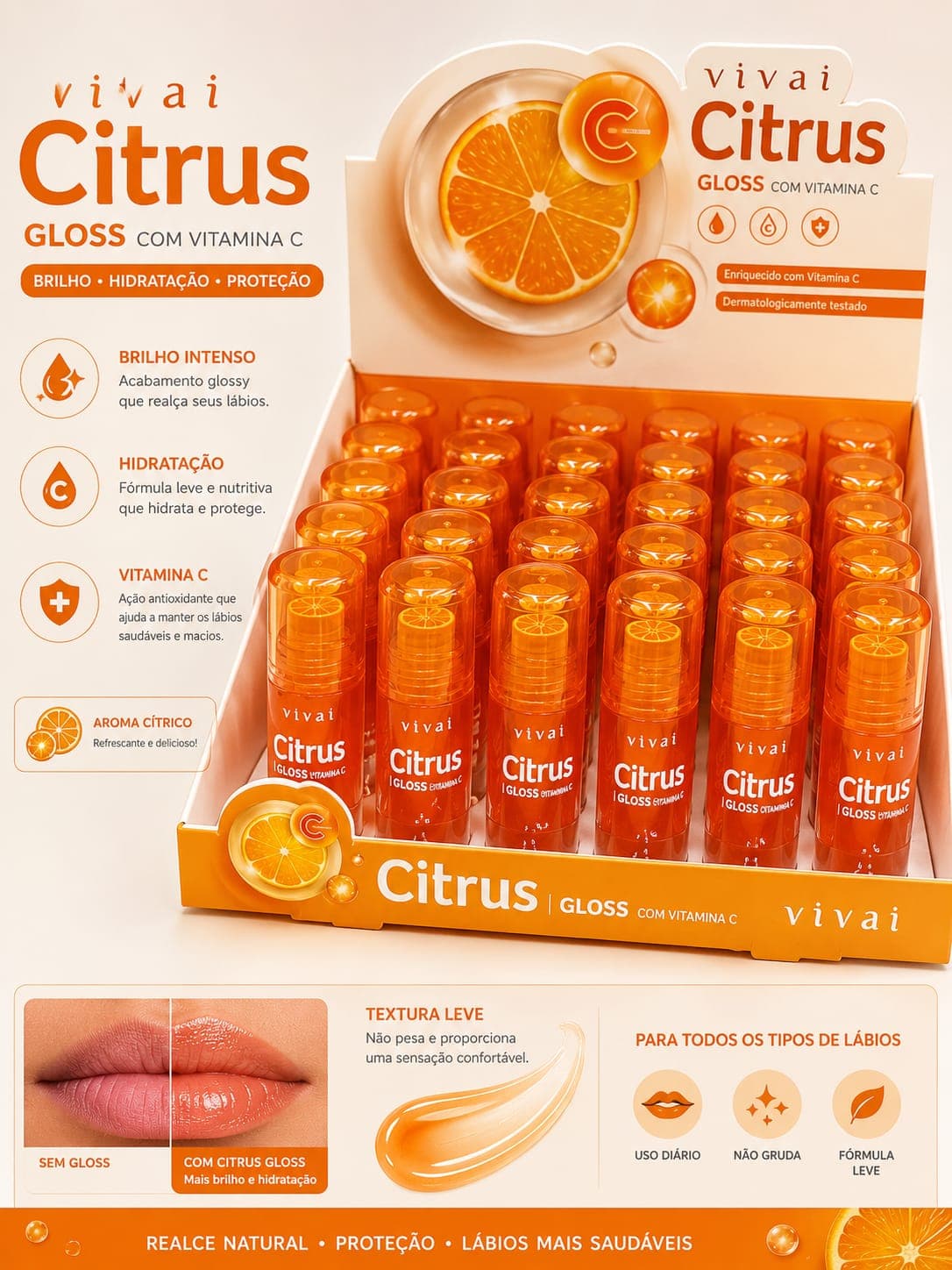 Gloss Labial Citrus Vivai com Vitamina C | Brilho Intenso, Hidratação Profunda e Proteção Diária | Sucesso de Vendas - imagem 1