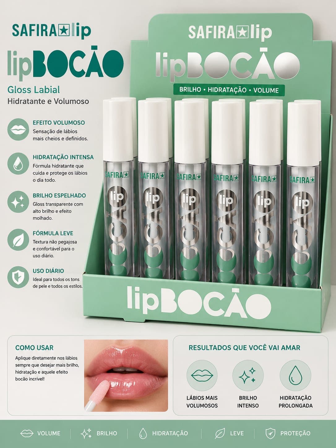 Gloss Labial Lip Bocão Safira Lip | Efeito Volumoso, Hidratação Intensa e Brilho Espelhado | Tendência de Vendas - imagem 1