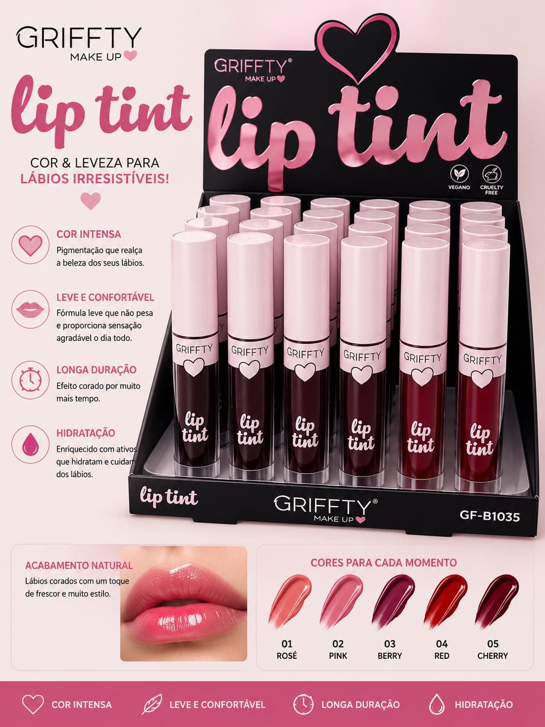 Lip Tint Griffty Make Up | Longa Duração, Cor Intensa e Hidratação | Efeito Natural, Vegano e Sucesso de Vendas - imagem 1
