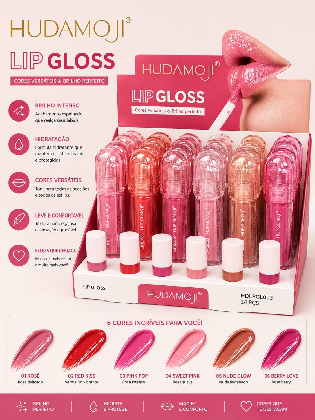 Lip Gloss Hudamoji | Brilho Espelhado, Hidratação Intensa e Efeito Volumoso | Lançamento Queridinho das Maquiadoras - imagem 1