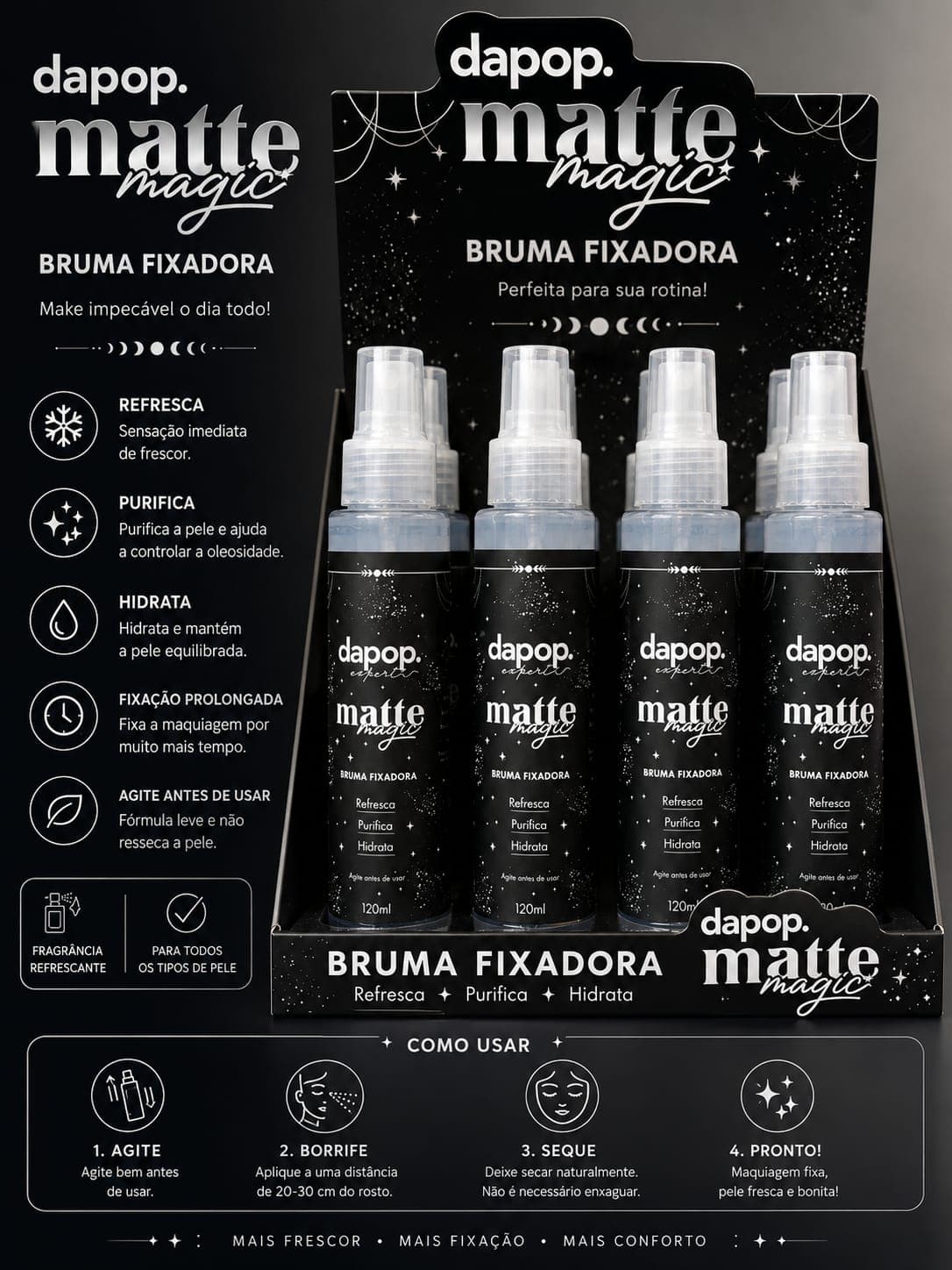 Bruma Fixadora Matte Magic Dapop | Fixação Prolongada, Controle da Oleosidade e Efeito Matte | Maquiagem Perfeita o Dia Todo | Alta Procura - imagem 1