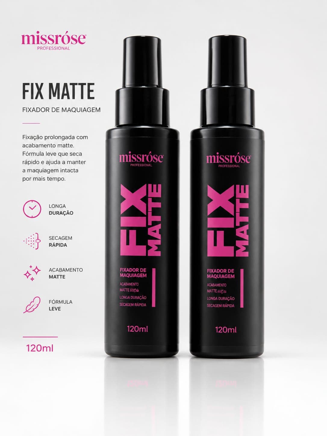 Fixador de Maquiagem Fix Matte Miss Rôse 120ml | Bruma Fixadora Efeito Matte, Longa Duração e Secagem Rápida | Maquiagem Perfeita o Dia Todo - imagem 1