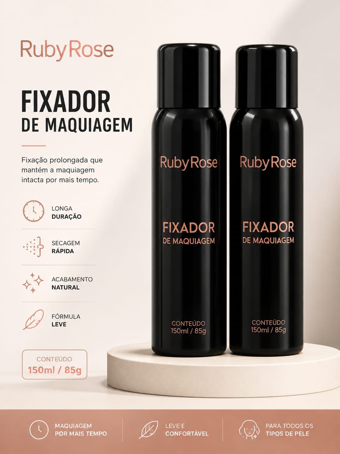 Fixador de Maquiagem Ruby Rose 150ml | Longa Duração, Secagem Rápida e Acabamento Natural | Bruma Fixadora Profissional | Sucesso de Vendas - imagem 1