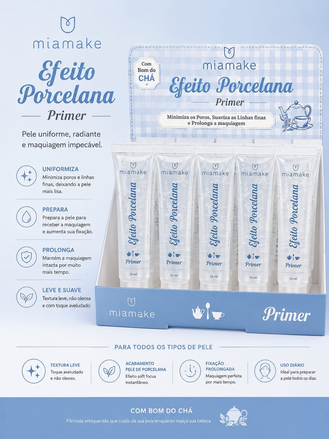 Primer Efeito Porcelana Miamake | Pele de Porcelana, Minimiza Poros e Linhas Finas | Pré-Maquiagem com Fixação Prolongada | Sucesso de Vendas - imagem 1