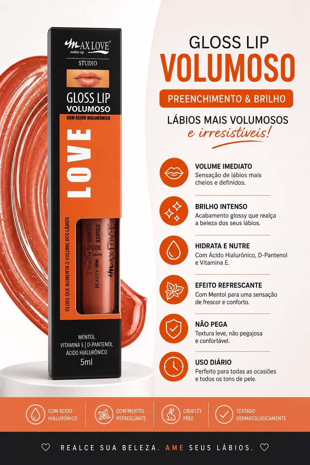 Gloss Lip Volumoso Max Love Studio | Preenchimento Labial com Ácido Hialurônico | Efeito Plump, Brilho Intenso e Hidratação Profunda | Best Seller em Maquiagem - imagem 1